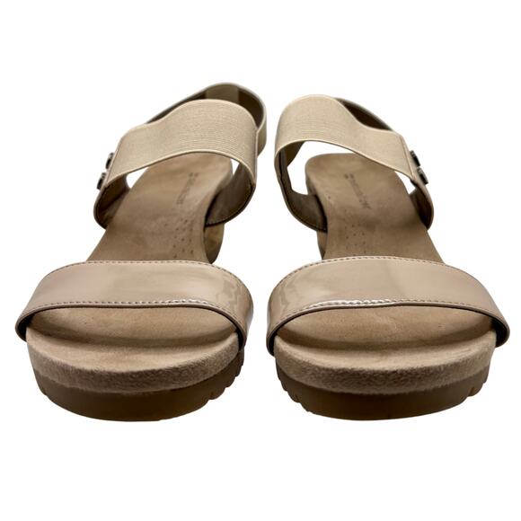 NWOT! NATURALIZER Sandals - Cork Wedge - Faux Taupe Patent & Elastic Straps - Picture 5 of 11